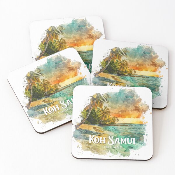 Item preview, Koh Samui Thailand Tropical Beach Sunset – Vintage Watercolor Island Travel Design designed and sold by ArcticFoxStudio.