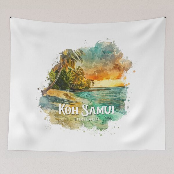 Item preview, Koh Samui Thailand Tropical Beach Sunset – Vintage Watercolor Island Travel Design designed and sold by ArcticFoxStudio.