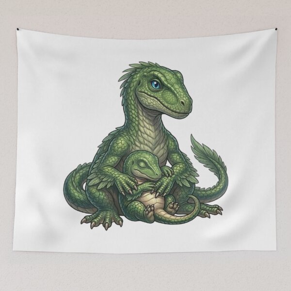 Item preview, Prehistoric tenderness and agility: Mother and baby Velociraptor designed and sold by CHRIST5000.