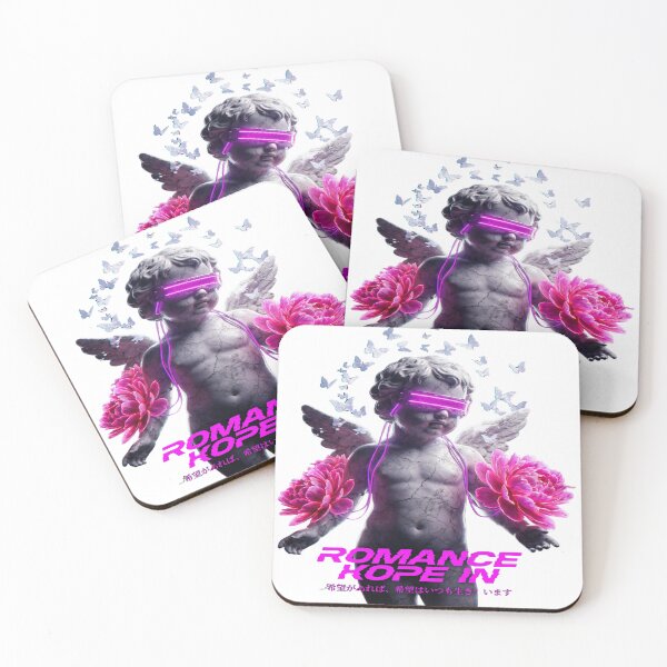 Item preview, Blindfolded Cherub in Pink Peonies – Hope Lives Forever Japanese Quote Art designed and sold by ARTCREATESHOP.