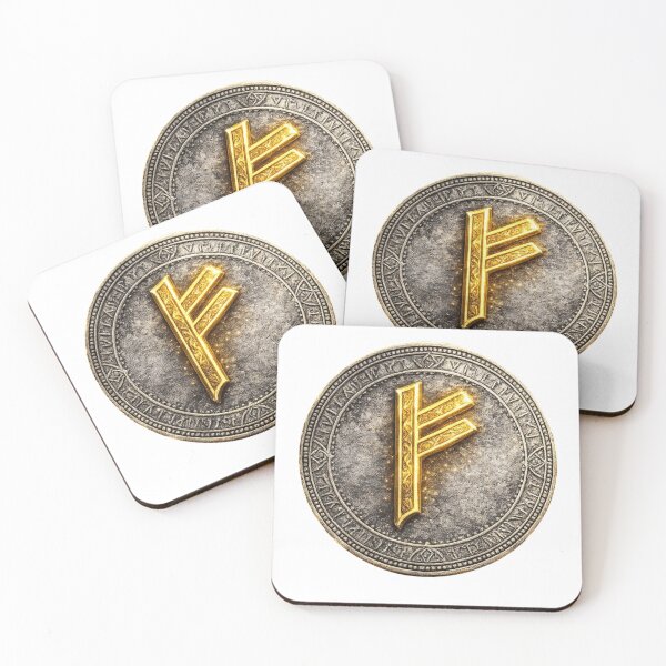 Item preview, Fehu Rune. Golden Symbol of Wealth Prosperity and Luck. designed and sold by Nika Art Studio.