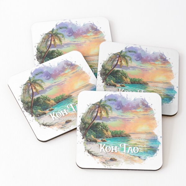 Item preview, Koh Tao Thailand Tropical Beach Sunset – Vintage Watercolor Island Travel Design designed and sold by ArcticFoxStudio.
