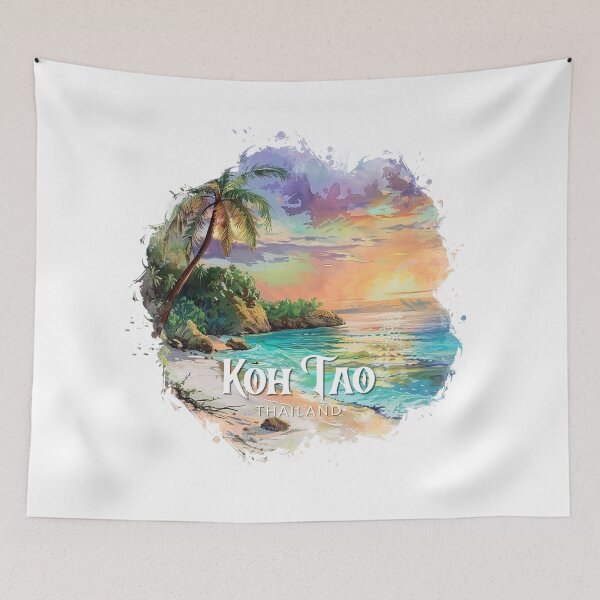 Item preview, Koh Tao Thailand Tropical Beach Sunset – Vintage Watercolor Island Travel Design designed and sold by ArcticFoxStudio.