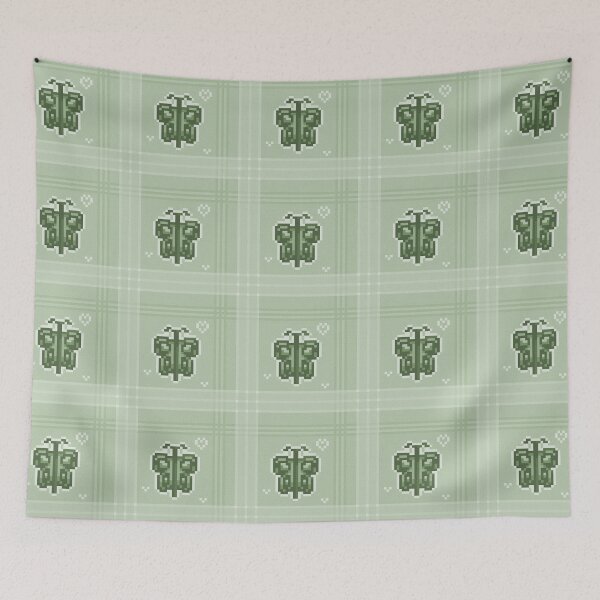 Item preview, butterfly plaid pixel pattern (sage) designed and sold by cottonlacey.