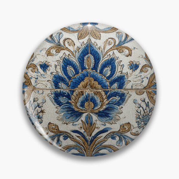 Item preview, Vintage Portuguese Azulejo Ivory Blue Ornate Tile Pattern designed and sold by GrinGalore.
