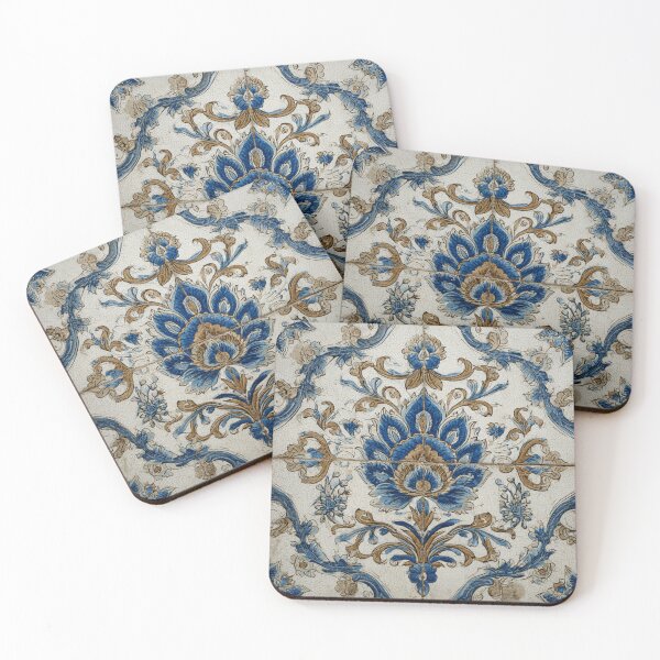 Item preview, Vintage Portuguese Azulejo Ivory Blue Ornate Tile Pattern designed and sold by GrinGalore.