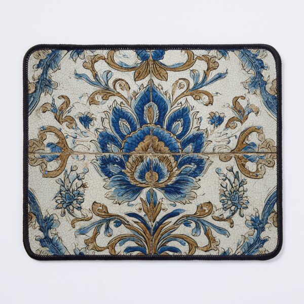 Item preview, Vintage Portuguese Azulejo Ivory Blue Ornate Tile Pattern designed and sold by GrinGalore.