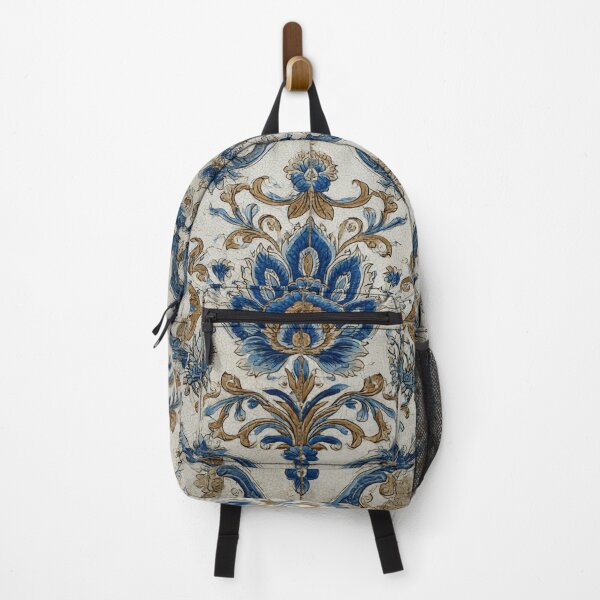 Item preview, Vintage Portuguese Azulejo Ivory Blue Ornate Tile Pattern designed and sold by GrinGalore.