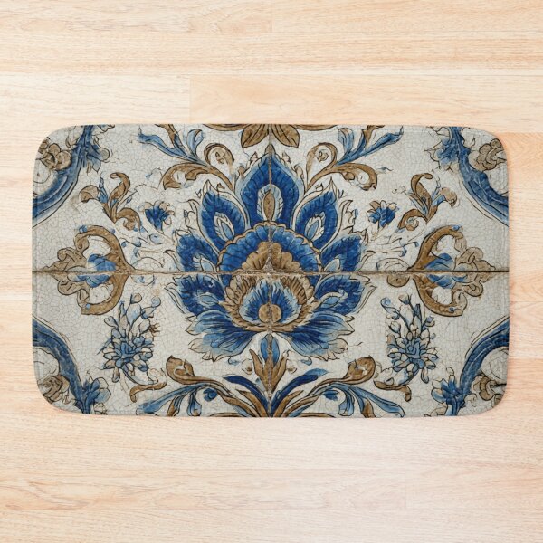 Item preview, Vintage Portuguese Azulejo Ivory Blue Ornate Tile Pattern designed and sold by GrinGalore.
