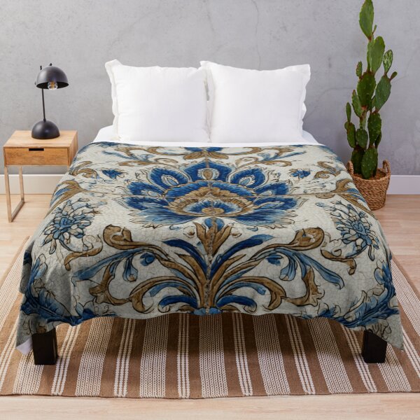 Item preview, Vintage Portuguese Azulejo Ivory Blue Ornate Tile Pattern designed and sold by GrinGalore.