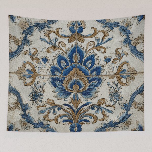 Item preview, Vintage Portuguese Azulejo Ivory Blue Ornate Tile Pattern designed and sold by GrinGalore.