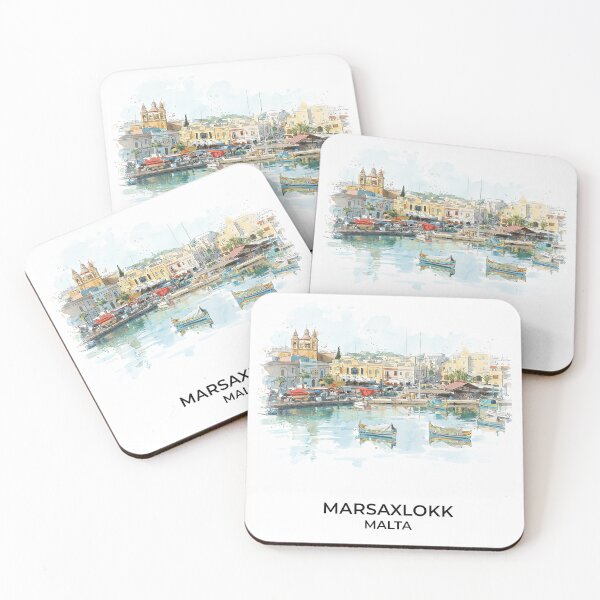 Item preview, Marsaxlokk Malta Harbor Illustration – Fishing Village Art Print, with name designed and sold by clausbjoern.