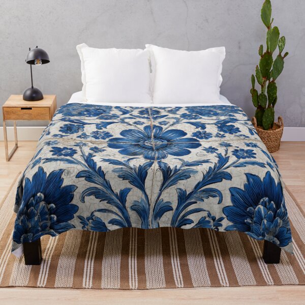 Item preview, Vintage Portuguese Azulejo Blue Wildflowers Tile Pattern designed and sold by GrinGalore.