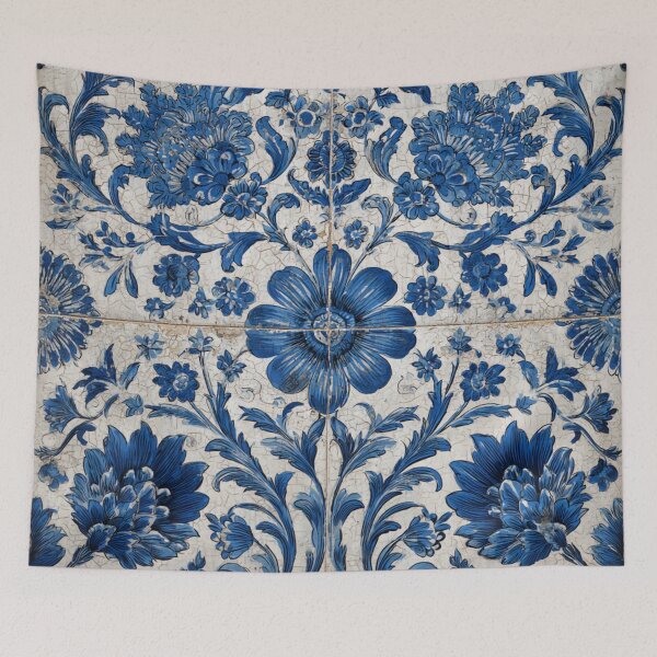 Item preview, Vintage Portuguese Azulejo Blue Wildflowers Tile Pattern designed and sold by GrinGalore.