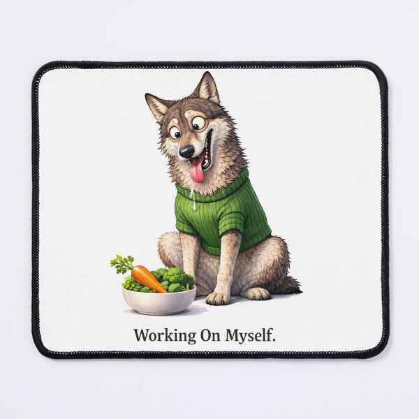 Item preview, Working On Myself – Motivational Wolf Illustration designed and sold by RØNI AI.