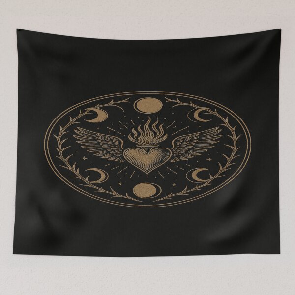 Item preview, Sacred Flaming Heart with Wings & Moons designed and sold by ScarredGoddess.