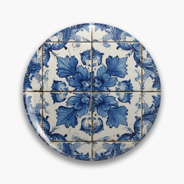 Item preview, Vintage Portuguese Azulejo Blue Floral Ornate Tile Pattern designed and sold by GrinGalore.