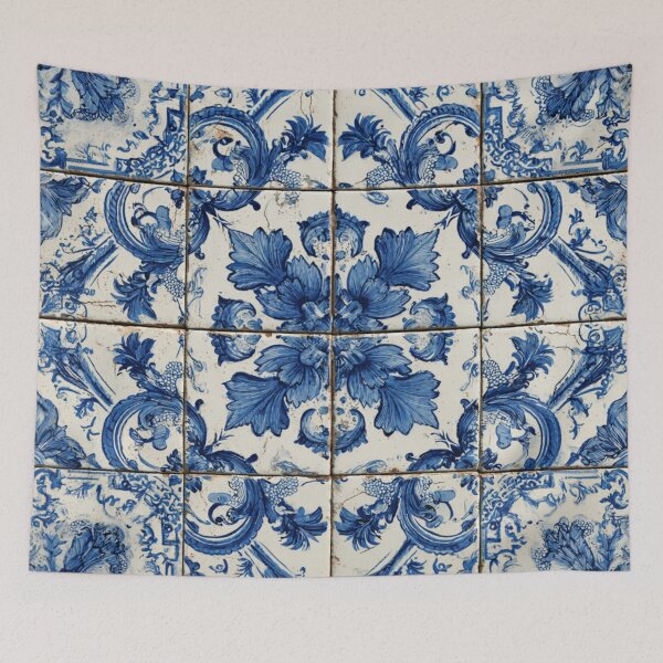 Item preview, Vintage Portuguese Azulejo Blue Floral Ornate Tile Pattern designed and sold by GrinGalore.