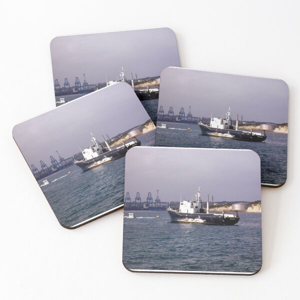 Item preview, Fishing Vessel and Small Boat Near Industrial Port With Coastal Cliffs at Sea designed and sold by Nmallia.