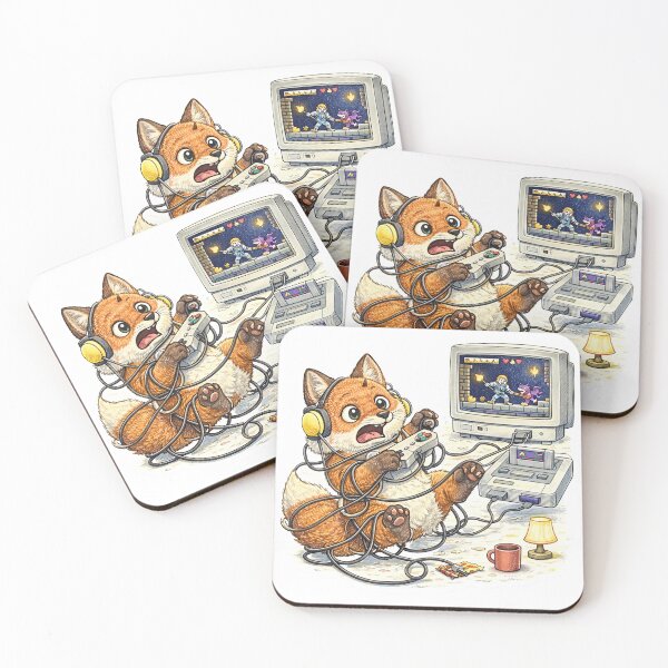 Item preview, Retro Gamer Fox Tangled in Console Cables – Vintage 8 Bit Gaming Sticker Illustration designed and sold by Felixuss.