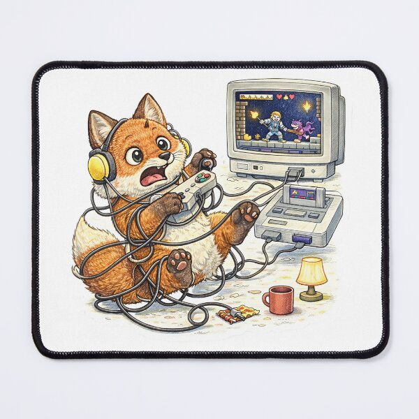 Item preview, Retro Gamer Fox Tangled in Console Cables – Vintage 8 Bit Gaming Sticker Illustration designed and sold by Felixuss.