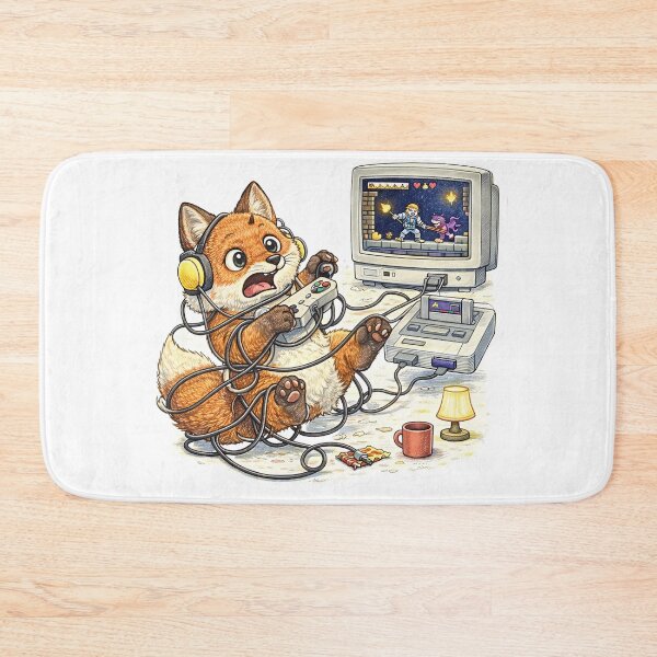 Item preview, Retro Gamer Fox Tangled in Console Cables – Vintage 8 Bit Gaming Sticker Illustration designed and sold by Felixuss.