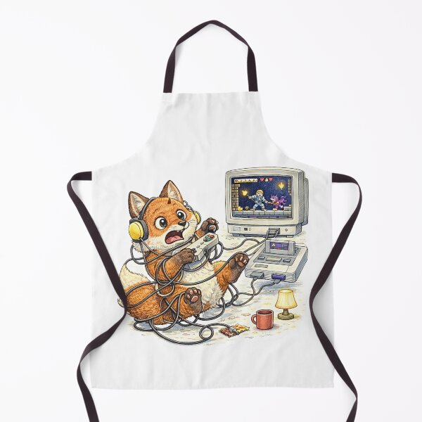 Item preview, Retro Gamer Fox Tangled in Console Cables – Vintage 8 Bit Gaming Sticker Illustration designed and sold by Felixuss.