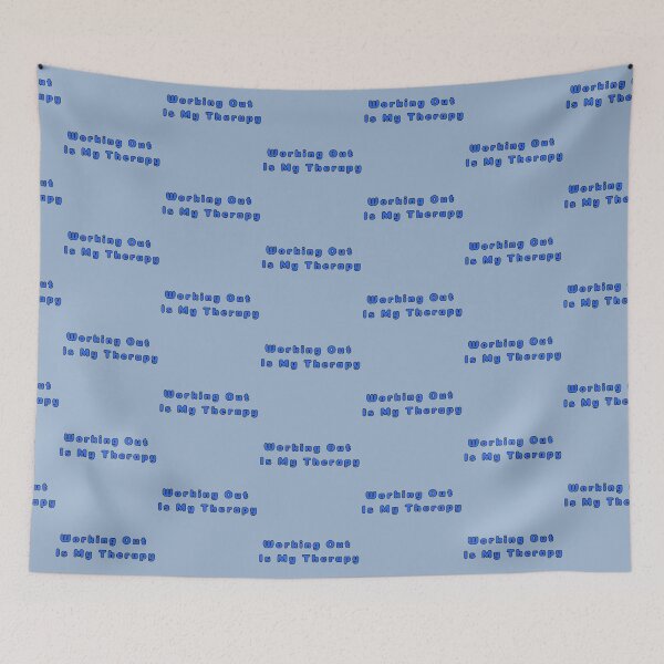 Item preview, Working Out Is My Therapy Text Blue Stickers Prints Posters Wall Art Magnet Home Coffee Cup Decoration TShirt Stationary Notebook Magnet Hat Kitchen Work School Office Redbubble Shop designed and sold by Saritas Boutique Shop.