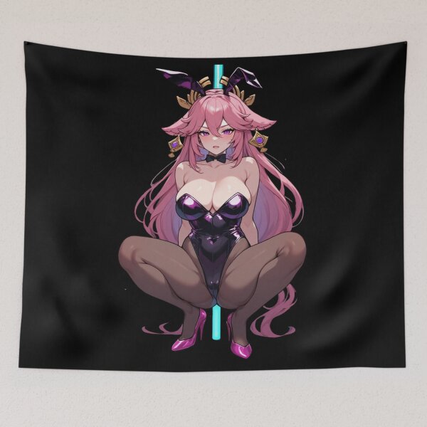 Item preview, Ethereal Neon Sakura Bunny - Cyberpunk Kitsune Spirit designed and sold by Jimakmo.