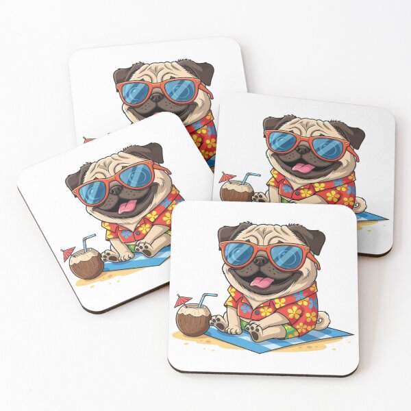 Item preview, Tropical Vacation Pug: Cute Cartoon Dog in Hawaiian Shirt and Sunglasses designed and sold by MakarenaCreate.