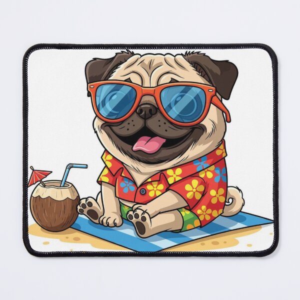 Item preview, Tropical Vacation Pug: Cute Cartoon Dog in Hawaiian Shirt and Sunglasses designed and sold by MakarenaCreate.