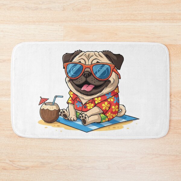 Item preview, Tropical Vacation Pug: Cute Cartoon Dog in Hawaiian Shirt and Sunglasses designed and sold by MakarenaCreate.