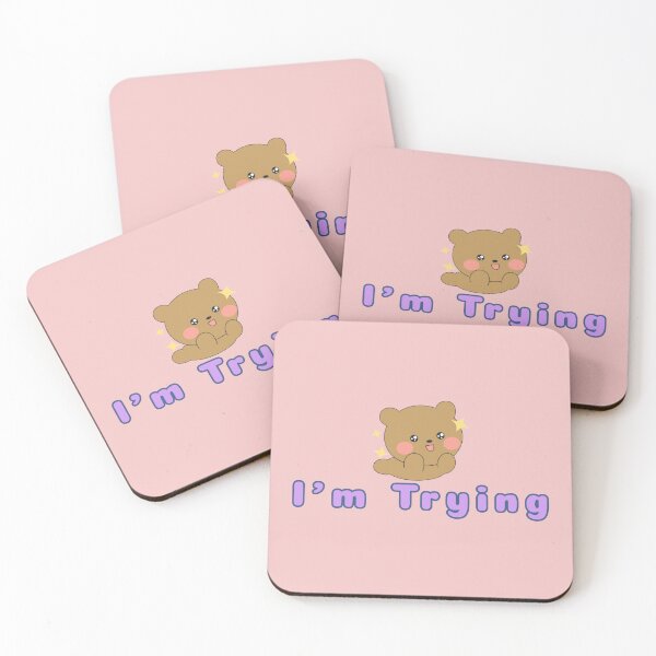Item preview, I'm Trying Life Purple Kawaii Bear Stickers Prints Posters Wall Art Magnet Home Coffee Cup Decoration TShirt Stationary Notebook Magnet Hat Kitchen Work School Office Redbubble Shop designed and sold by Saritas Boutique Shop.