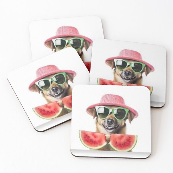 Item preview, Cool for the Summer: Dog in Pink Hat and Sunglasses with Watermelon Slices designed and sold by MakarenaCreate.