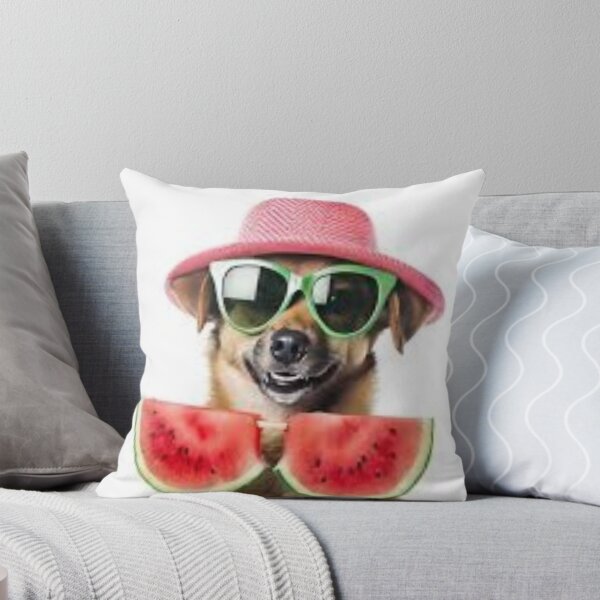 Item preview, Cool for the Summer: Dog in Pink Hat and Sunglasses with Watermelon Slices designed and sold by MakarenaCreate.