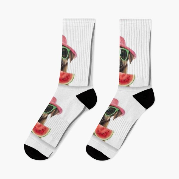 Item preview, Cool for the Summer: Dog in Pink Hat and Sunglasses with Watermelon Slices designed and sold by MakarenaCreate.