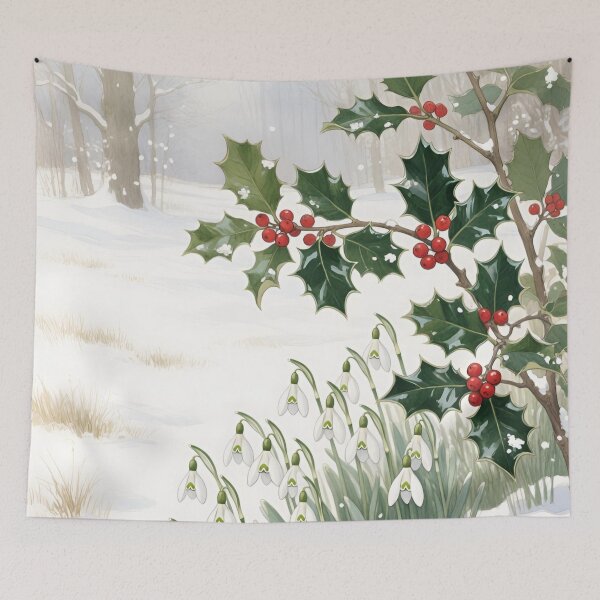 Item preview, Holly and Snowdrops Winter Botanical Watercolor | Winter Garden Floral Art designed and sold by Debbie Schulte.