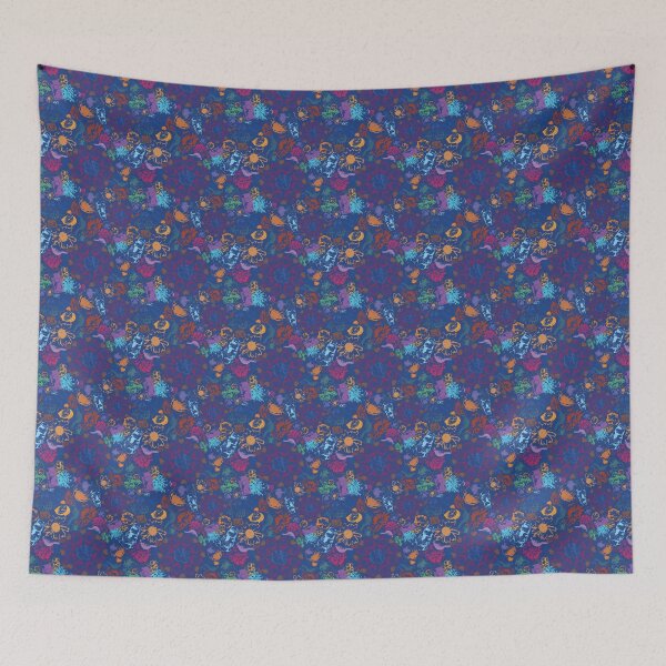 Item preview, Floral Travel Scatters Brights on Blue designed and sold by Digitalmyth's Designs.