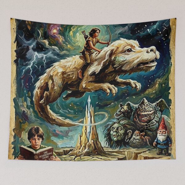 Item preview, The NeverEnding Story: Atreyu & Falkor Fantasy Impasto Poster designed and sold by Art's Diner.