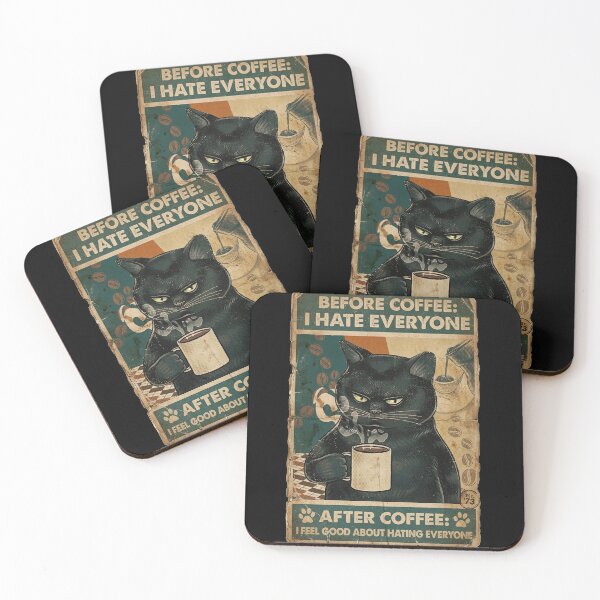 Item preview, Before After Coffee Grumpy Black Cat Retro Poster designed and sold by ern vintage store.