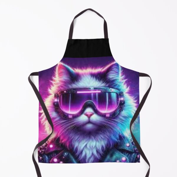 Item preview, Futuristic Cyberpunk Cat in Glowing Goggles and Studded Leather designed and sold by MakarenaCreate.