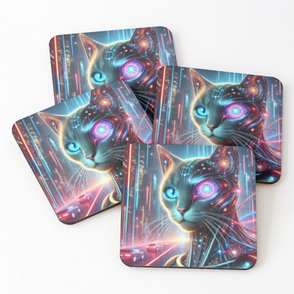 Item preview, Cyber Cat: Futuristic Cyborg Feline in a Neon-Lit Metropolis designed and sold by MakarenaCreate.