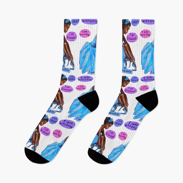 Item preview, Black Ballerina with Afro hair Braids lacing pointe shoes. African American woman dancing pose designed and sold by Artonmytee.
