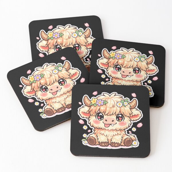 Item preview, Kawaii Highland Cow with Flower Crown – Cute Fluffy Cow Cartoon designed and sold by timizar.