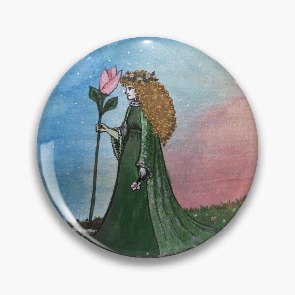 Item preview, Acrylic painting of a spring woman with a tulip and a green cloak designed and sold by creaphyl28.