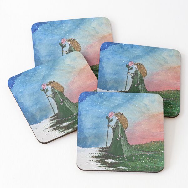 Item preview, Acrylic painting of a spring woman with a tulip and a green cloak designed and sold by creaphyl28.