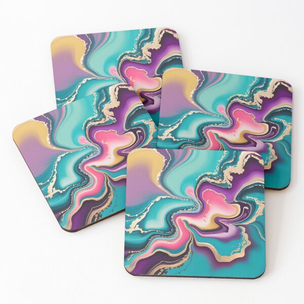 Item preview, Seamless Abstract Acrylic Paint Pour – Turquoise Pink Purple Gold Swirls designed and sold by CoastalEmp.