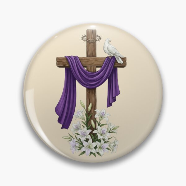 Item preview, Easter Cross with Purple Cloth, Dove and Lilies – Christian Resurrection Symbol designed and sold by Willow & Ink.
