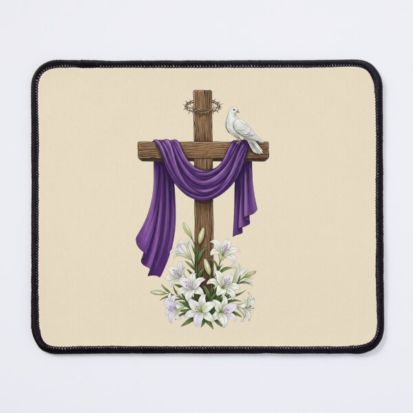 Item preview, Easter Cross with Purple Cloth, Dove and Lilies – Christian Resurrection Symbol designed and sold by Willow & Ink.