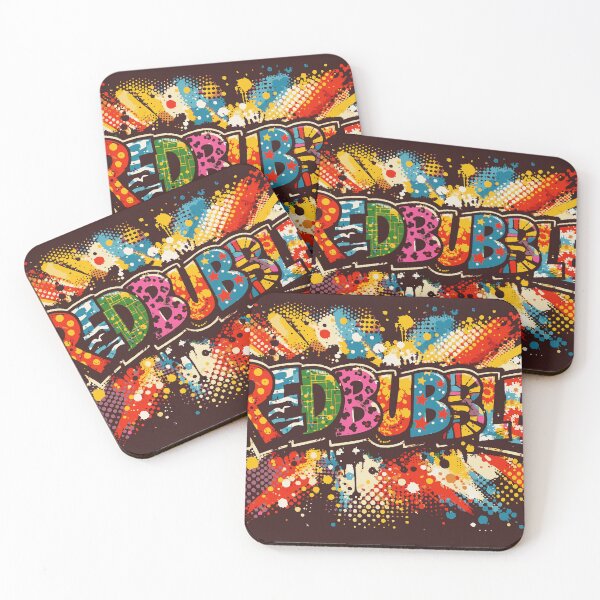 Item preview, Vibrant graffiti-style text reading Redbubble with bold pop-art patterns, paint splatters and halftone dots. Energetic urban poster composition ideal for branding, street art, designed and sold by Dejbar.
